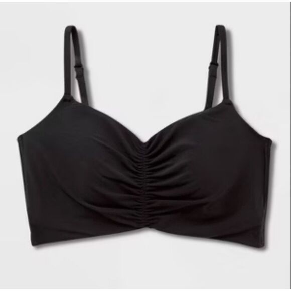 All in Motion Black Everyday Soft Black Ruched Front Light Support Sports Bra - Picture 1 of 4